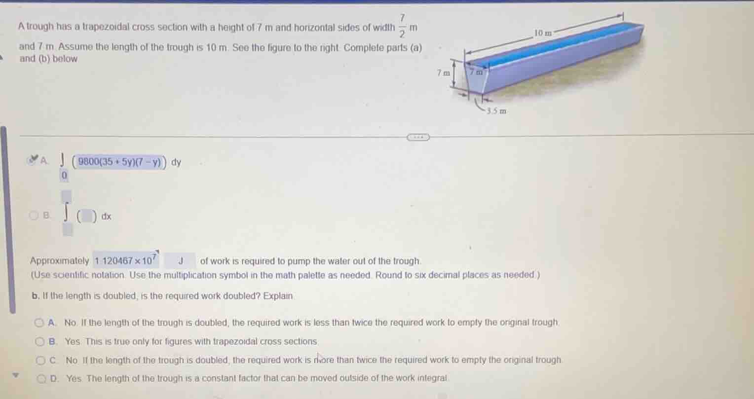 a trough has a trapezoidal cross section with a height of 7 m and horiz…