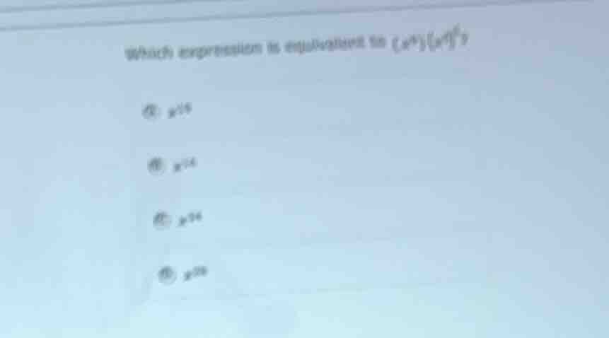 which expression is equivalent to ((x^4)(x^4))? a (x^{16}) b (x^{-4}) c…