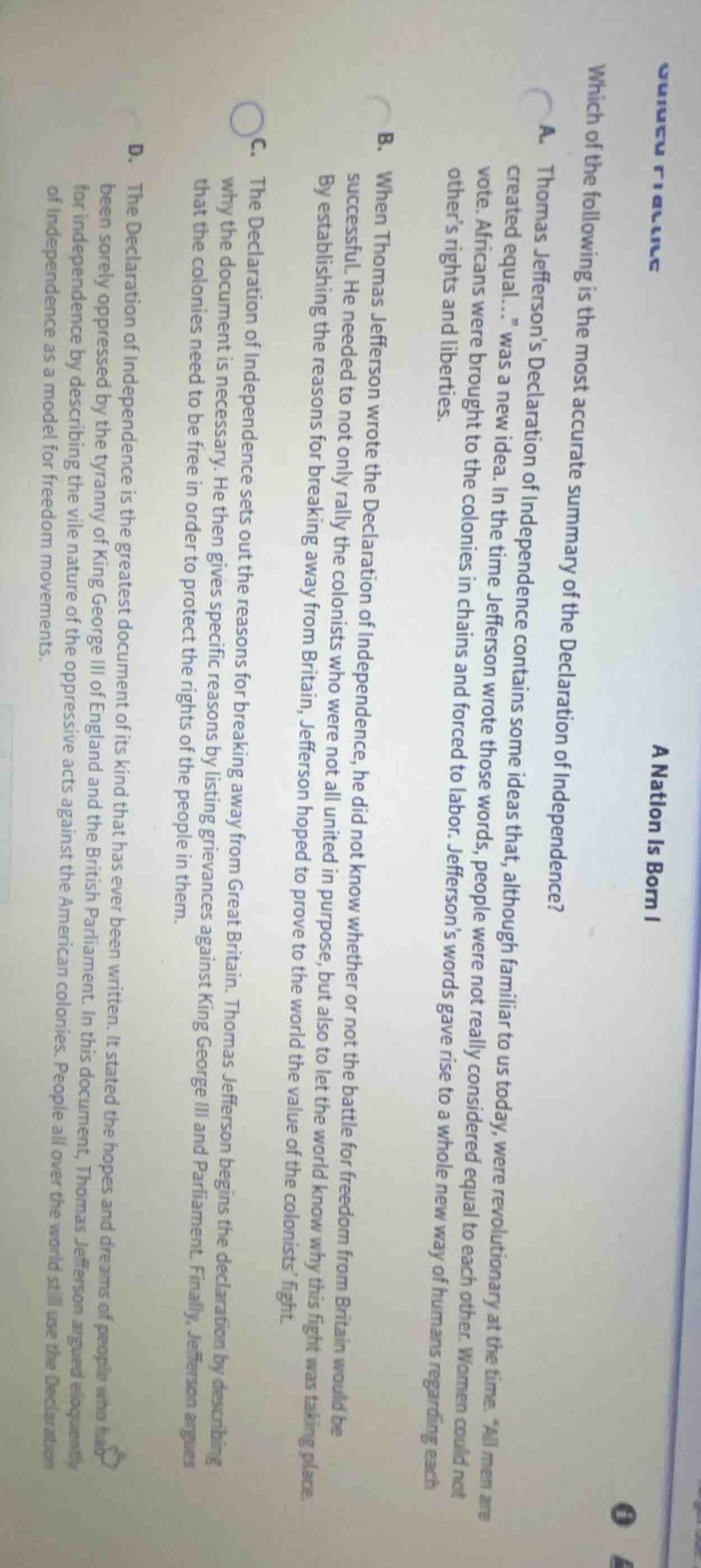 which of the following is the most accurate summary of the declaration …