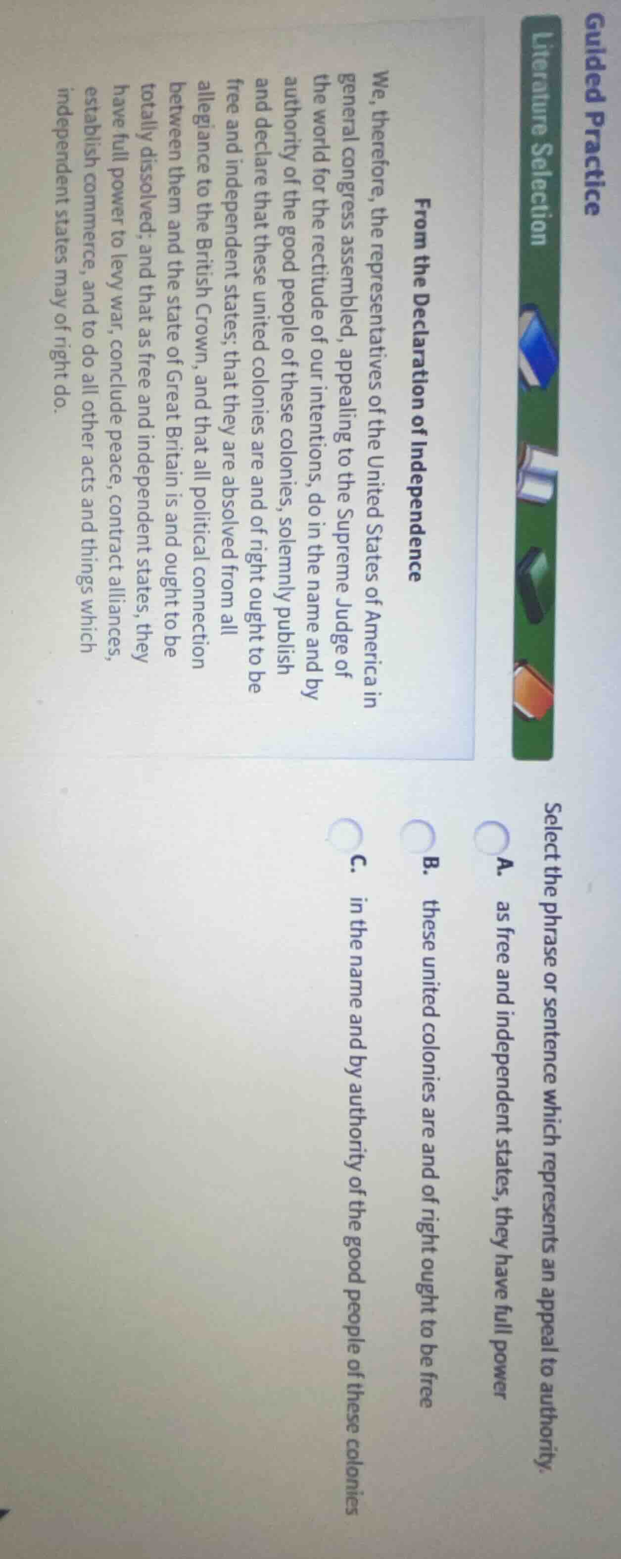 guided practice literature selection select the phrase or sentence whic…