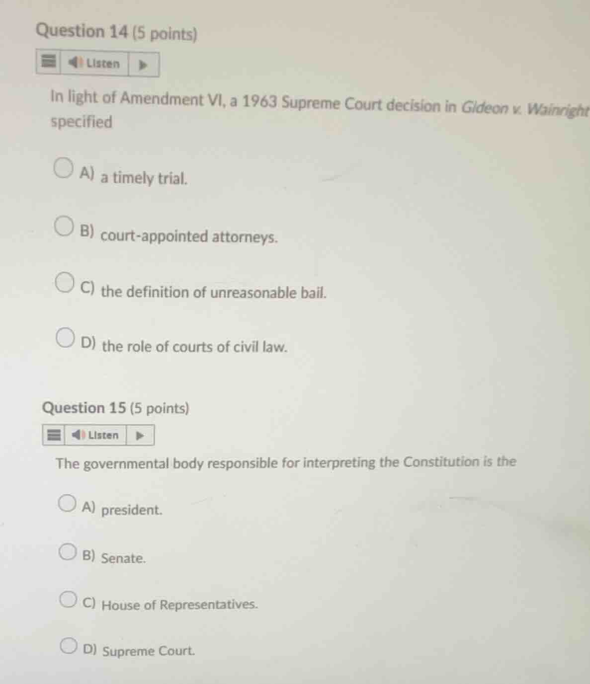 question 14 (5 points) listen in light of amendment vi, a 1963 supreme …