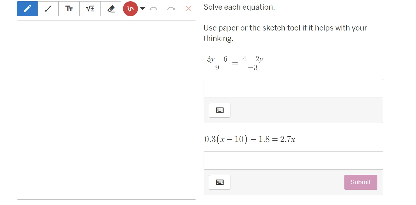 solve each equation. use paper or the sketch tool if it helps with your…