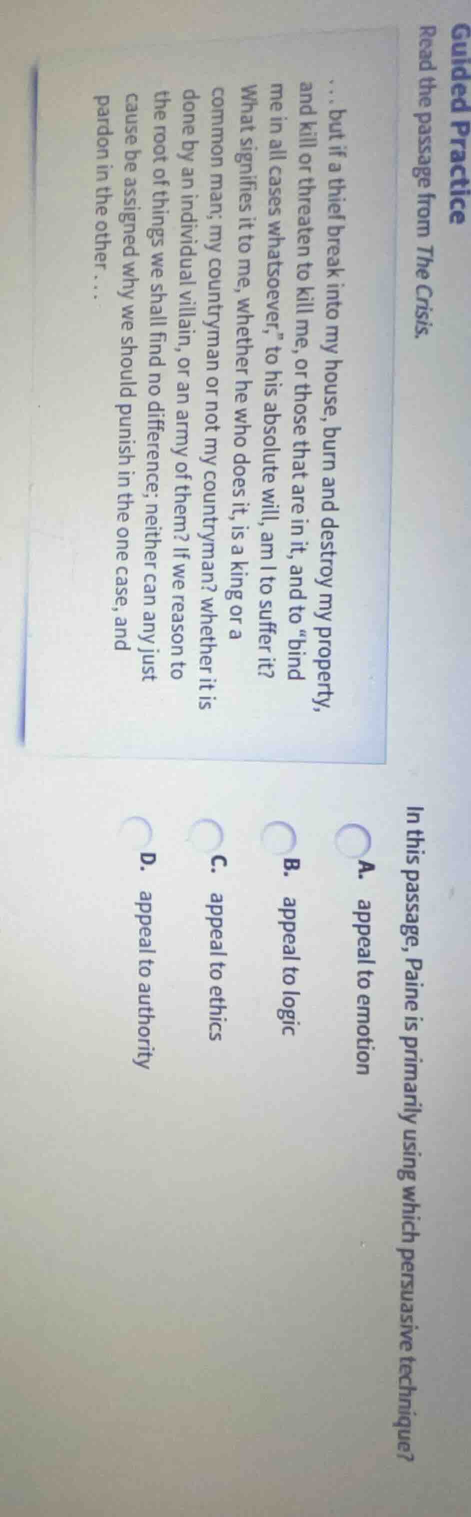 guided practice read the passage from the crisis. ... but if a thief br…