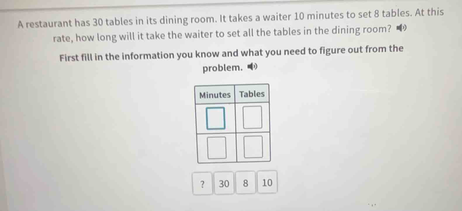 a restaurant has 30 tables in its dining room. it takes a waiter 10 min…