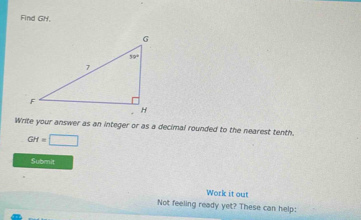 find gh. write your answer as an integer or as a decimal rounded to the…