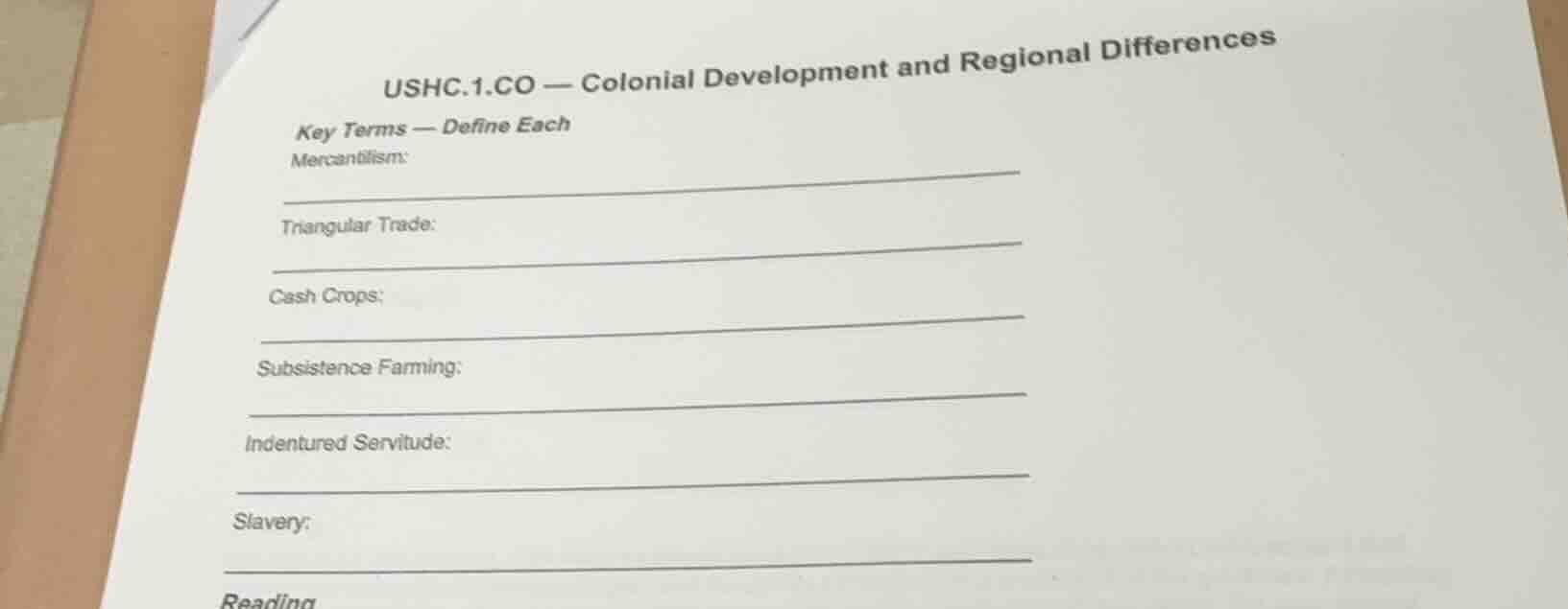 ushc.1.co — colonial development and regional differences key terms — d…