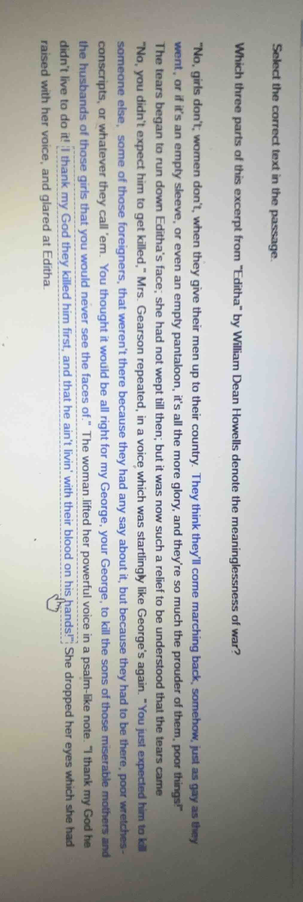 select the correct text in the passage. which three parts of this excer…