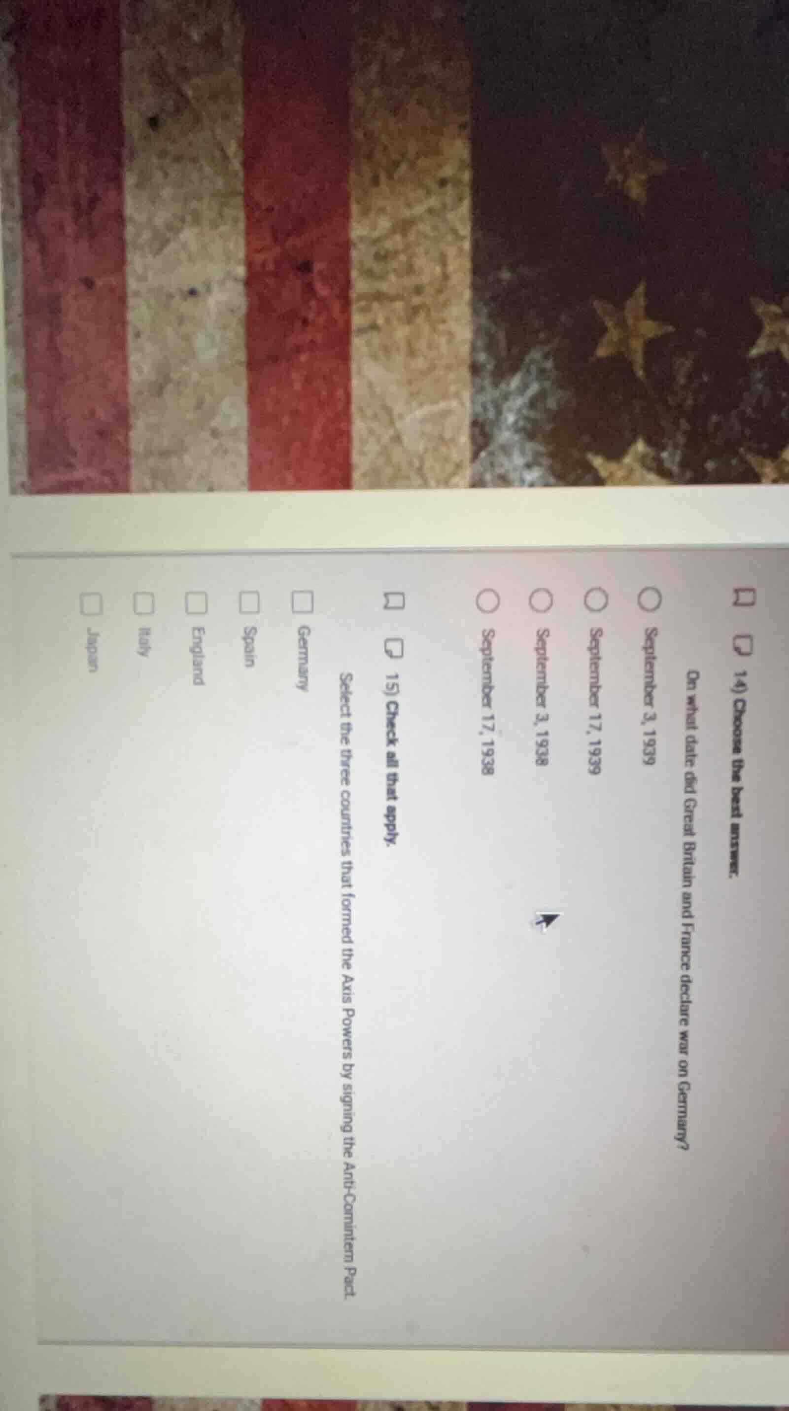 14) choose the best answer. on what date did great britain and france d…