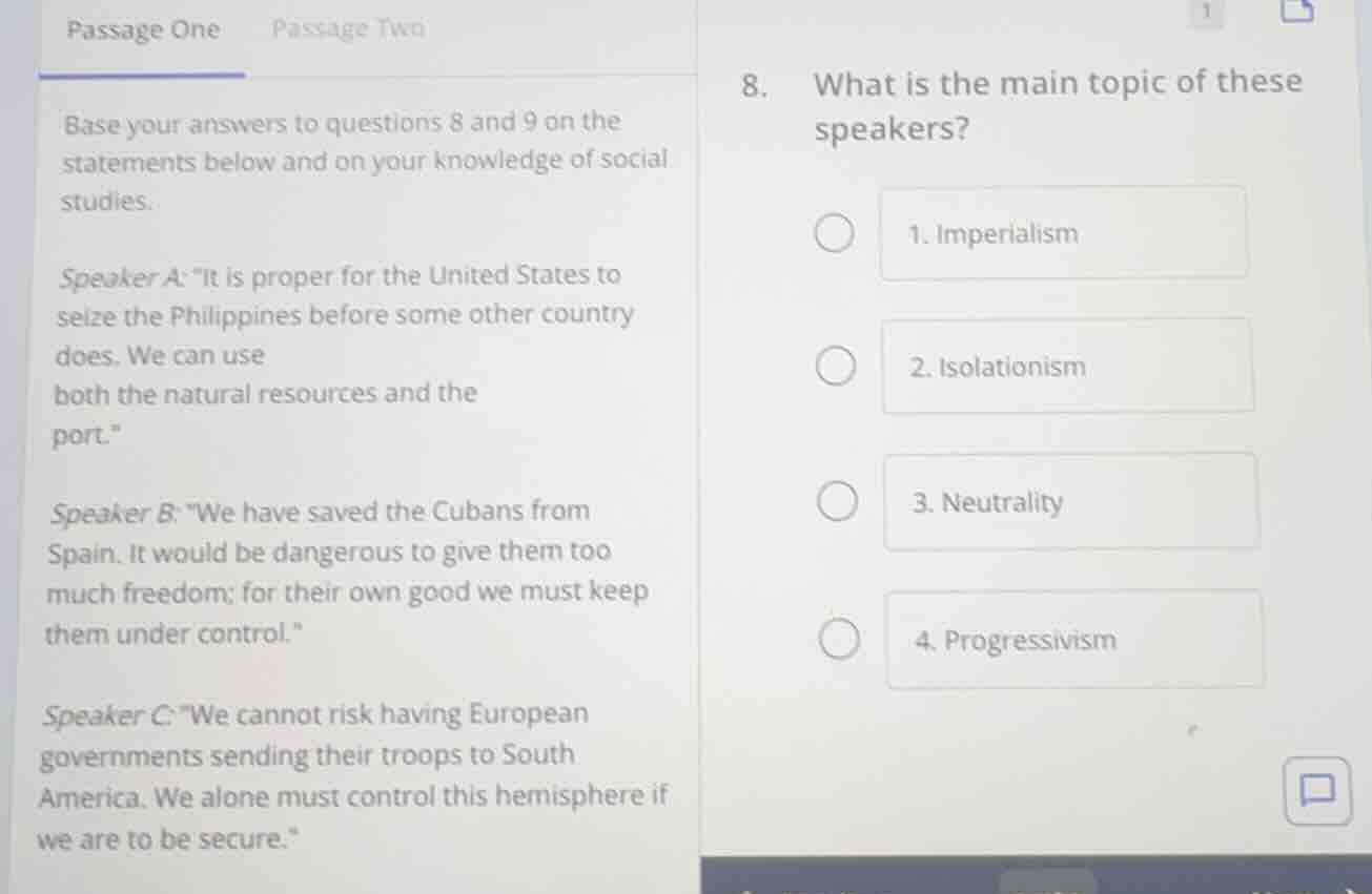 passage one base your answers to questions 8 and 9 on the statements be…