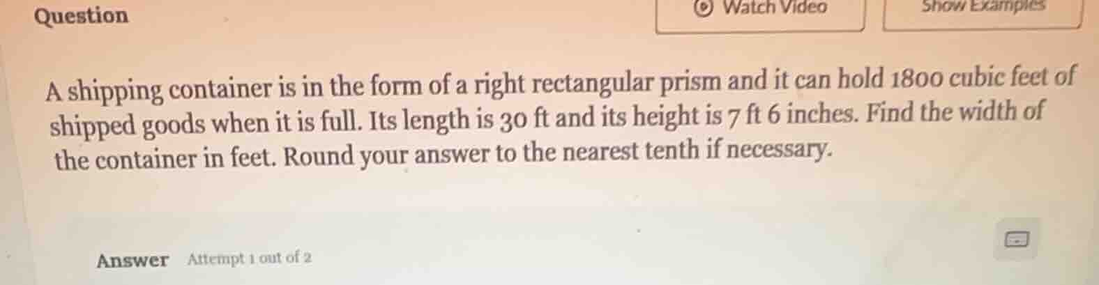 a shipping container is in the form of a right rectangular prism and it…