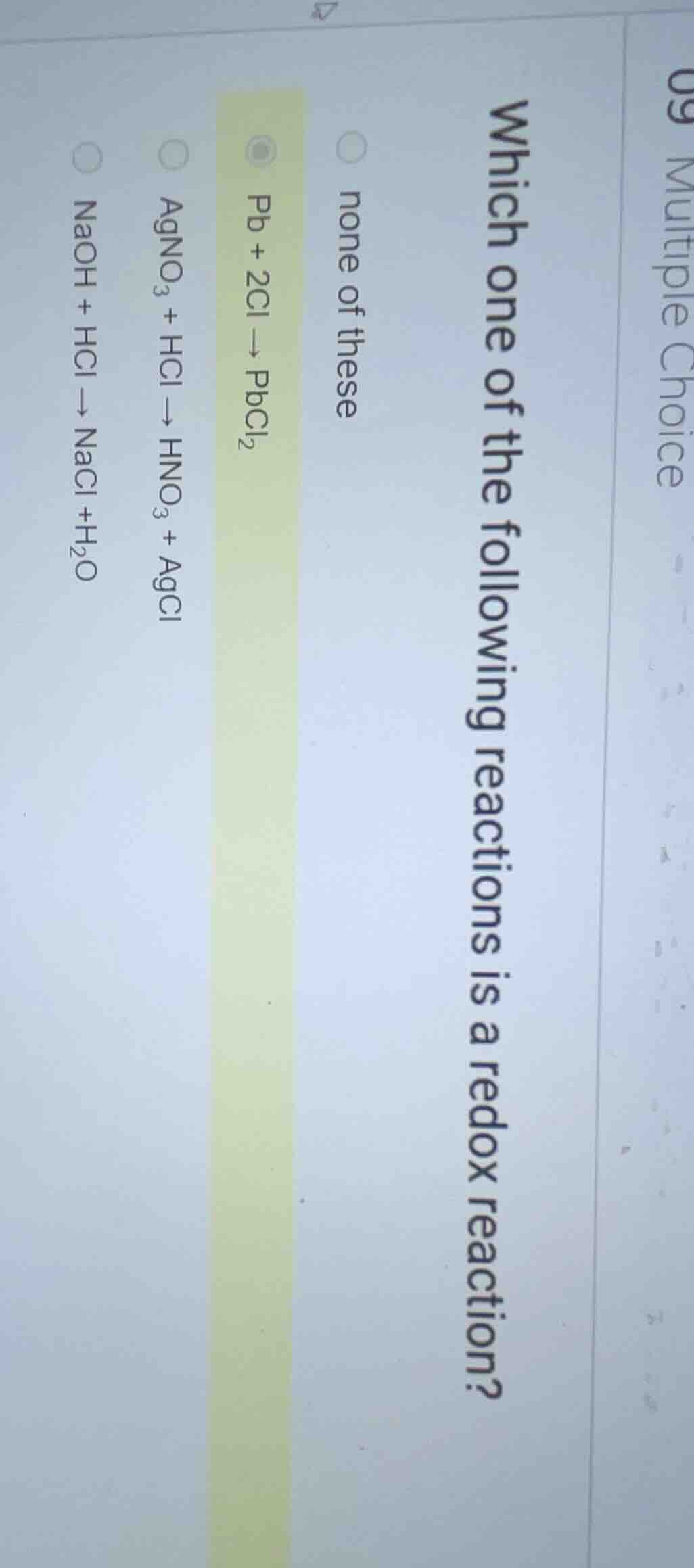 which one of the following reactions is a redox reaction? none of these…