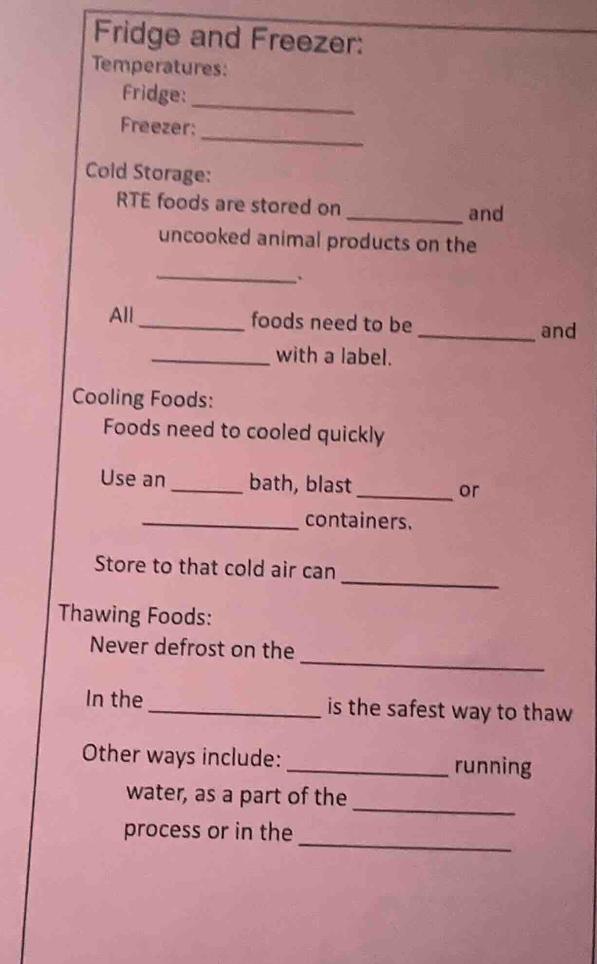 fridge and freezer: temperatures: fridge: ____________ freezer: _______…