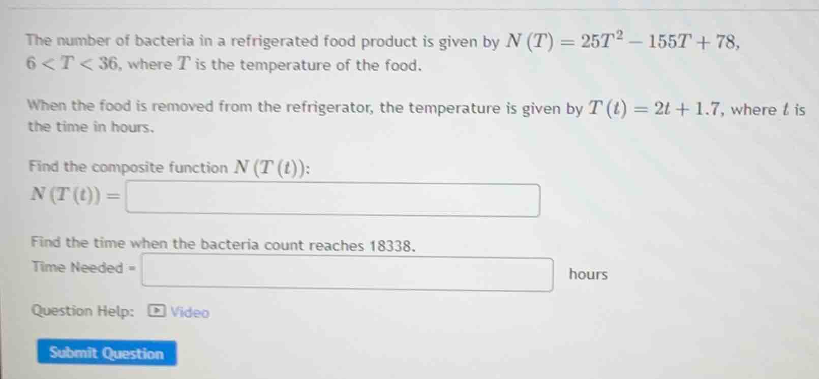 the number of bacteria in a refrigerated food product is given by $n(t)…