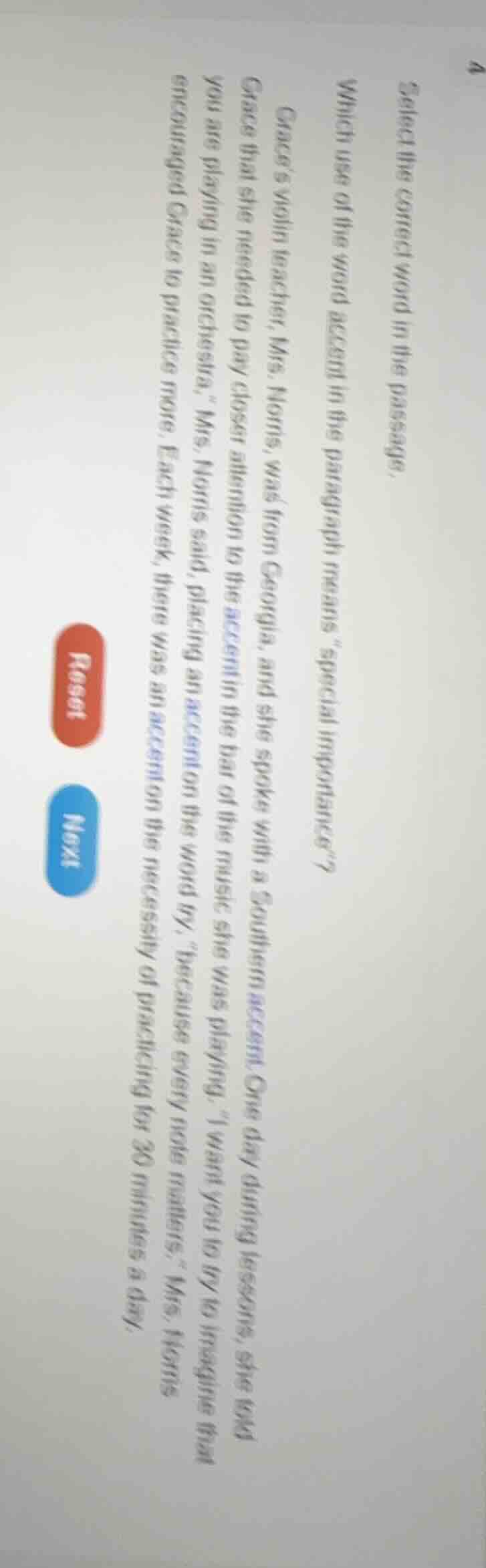 select the correct word in the passage. which use of the word accent in…