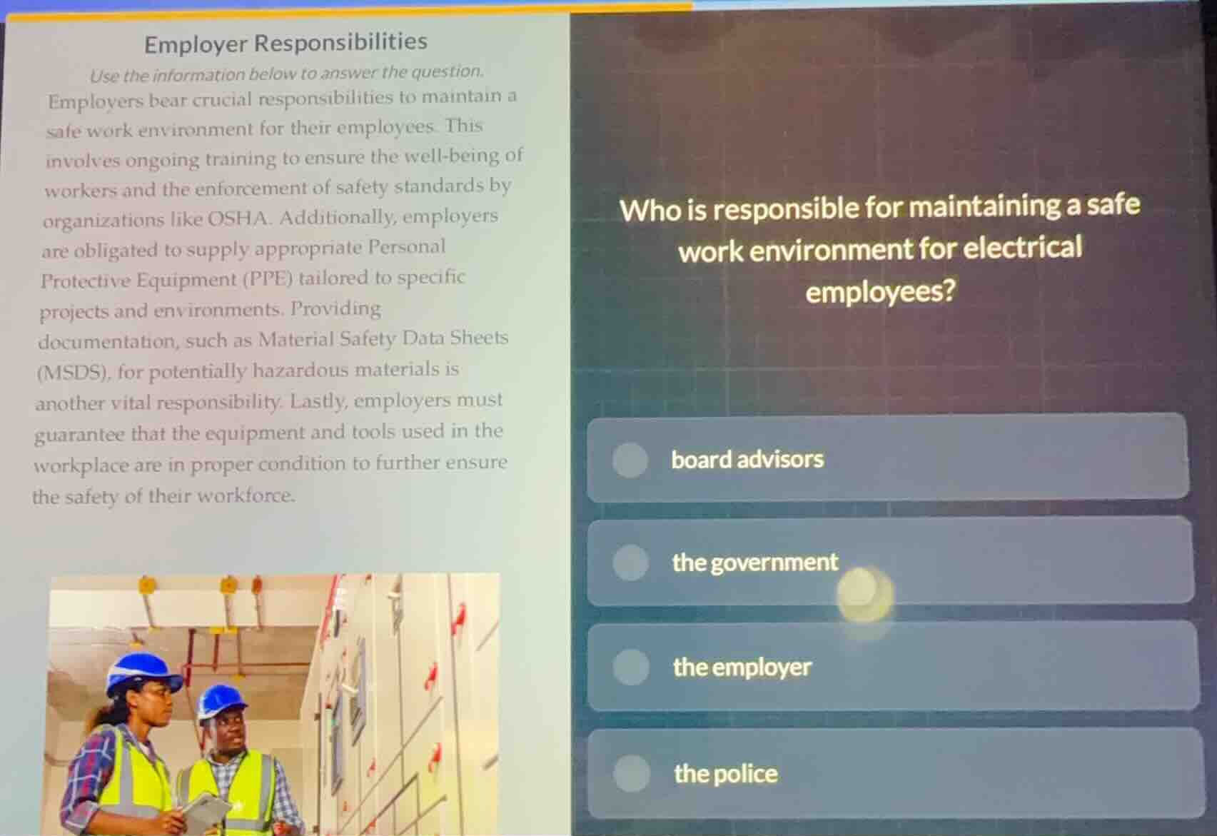 employer responsibilities use the information below to answer the quest…