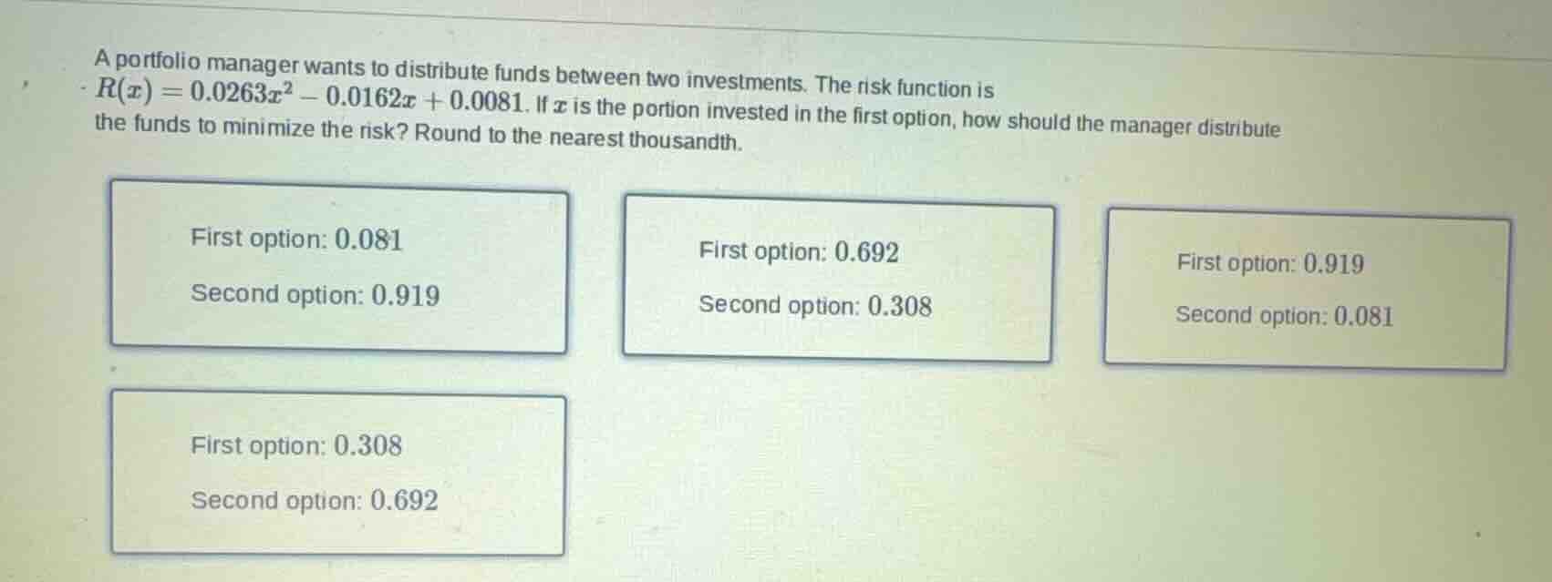a portfolio manager wants to distribute funds between two investments. …