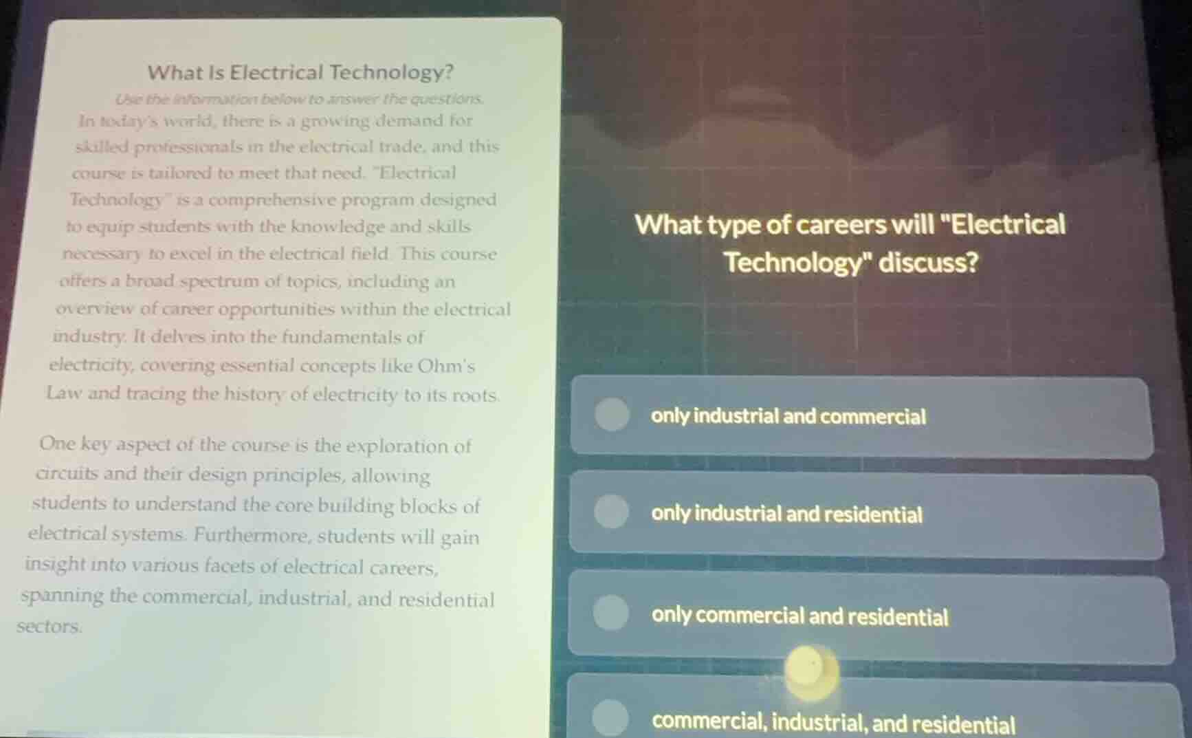 what is electrical technology? use the information below to answer the …