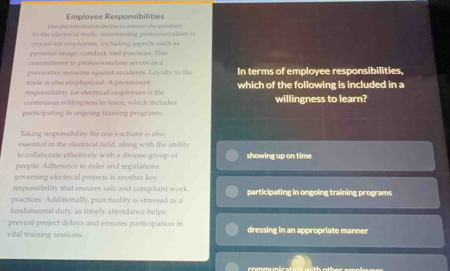 employee responsibilities use the information below to answer the quest…