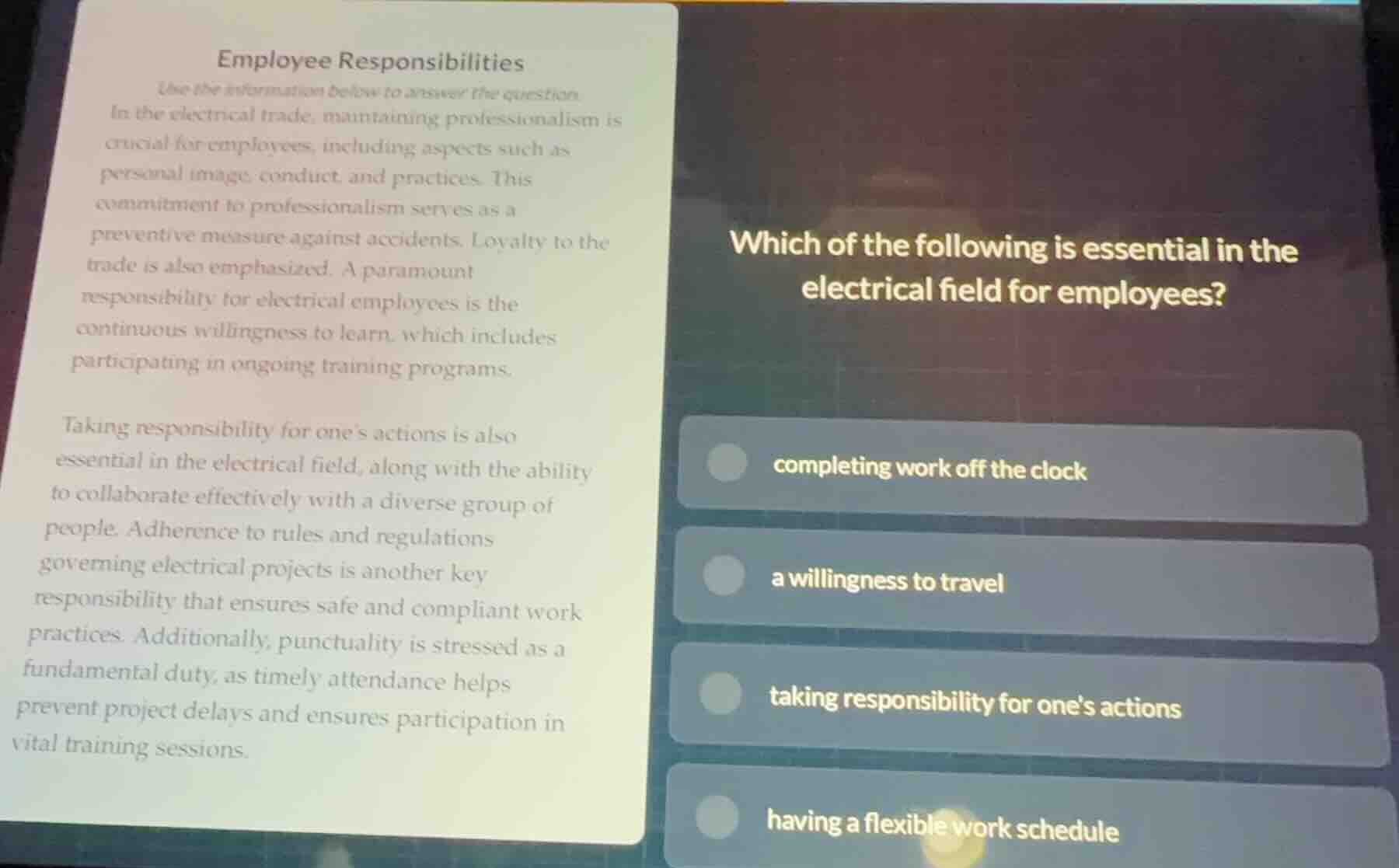 employee responsibilities use the information below to answer the quest…