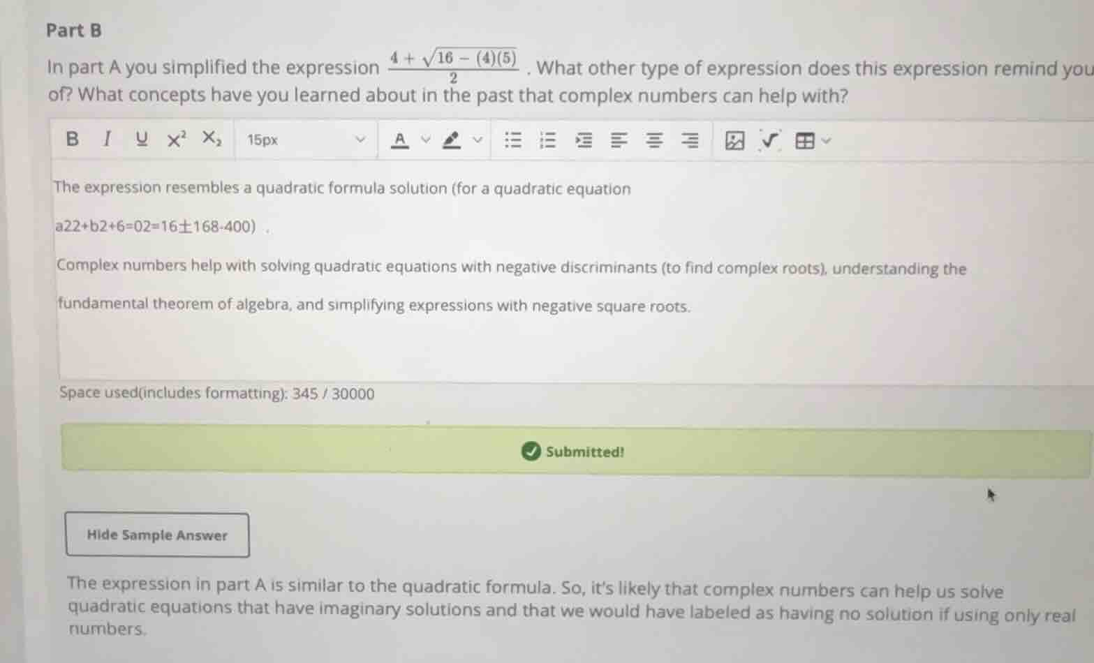 part b in part a you simplified the expression \\(\\frac{4 + \\sqrt{16 …