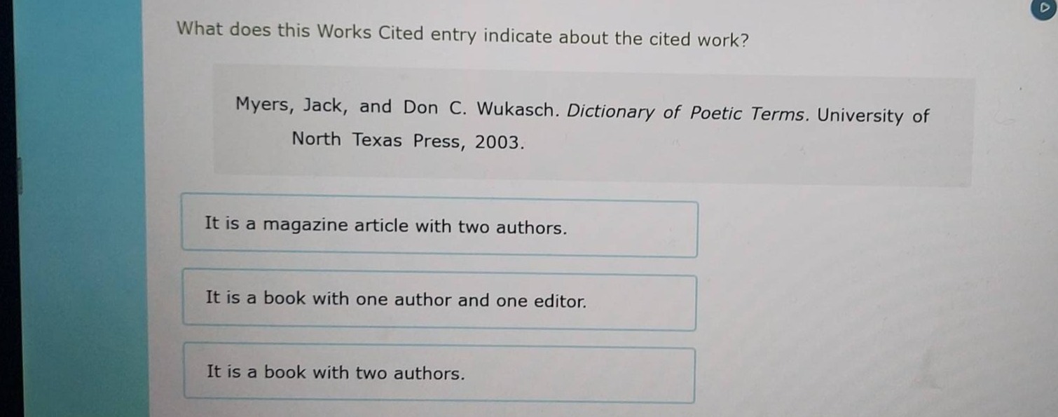 what does this works cited entry indicate about the cited work? myers, …