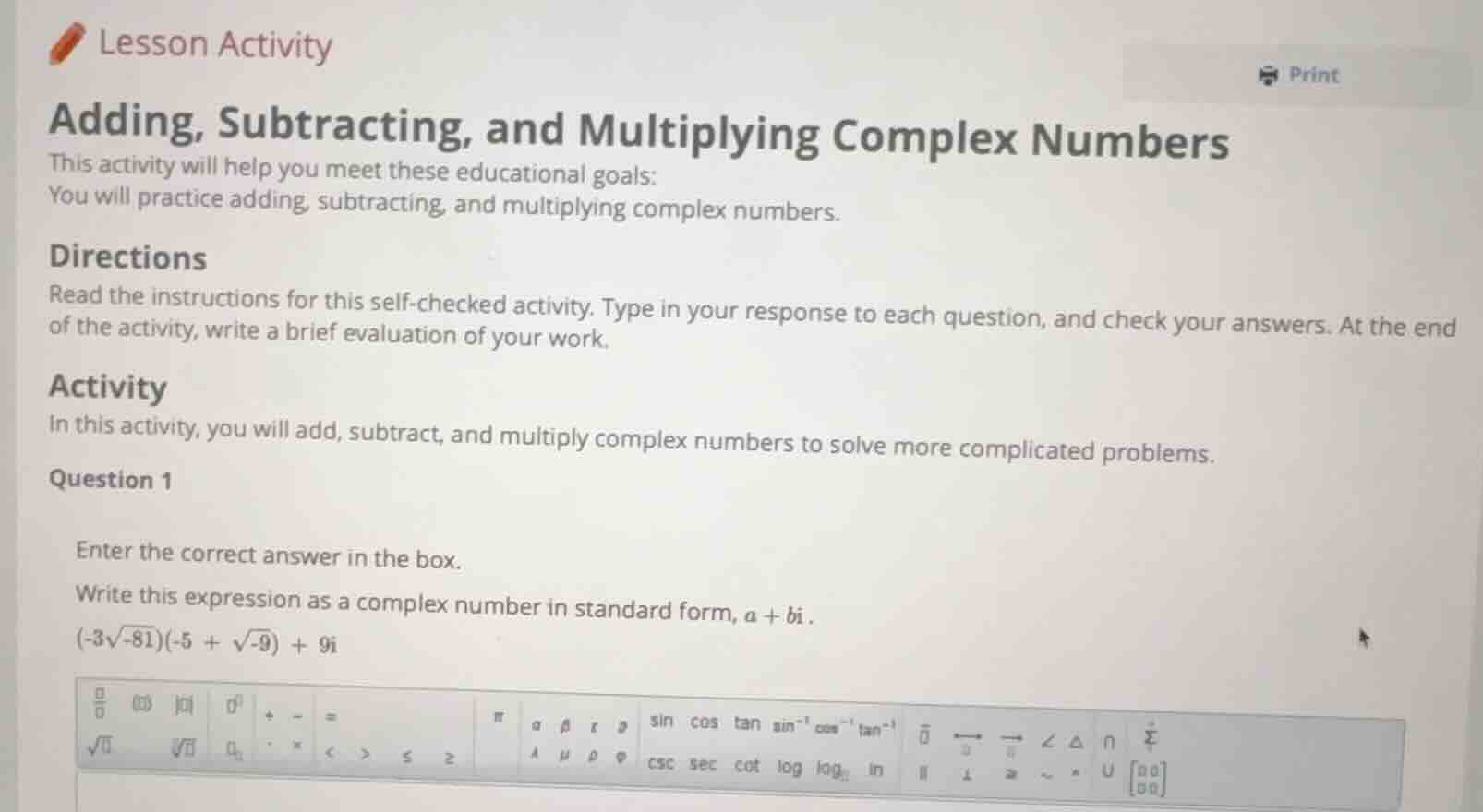 lesson activity adding, subtracting, and multiplying complex numbers th…