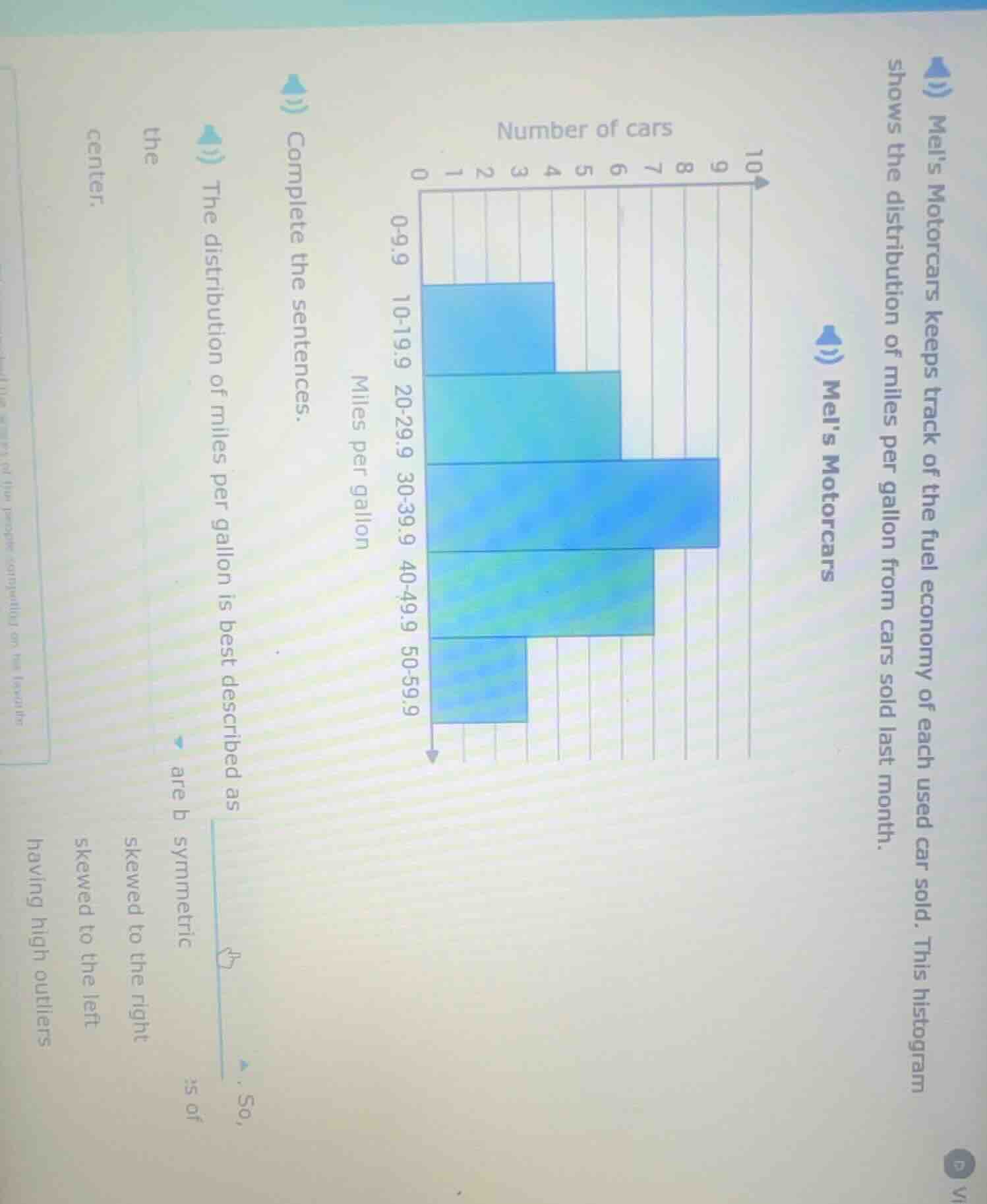 mels motorcars keeps track of the fuel economy of each used car sold. t…