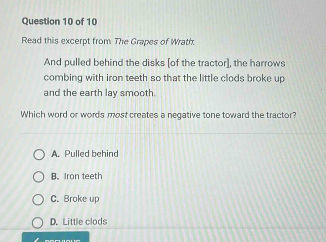 question 10 of 10 read this excerpt from the grapes of wrath: and pulle…