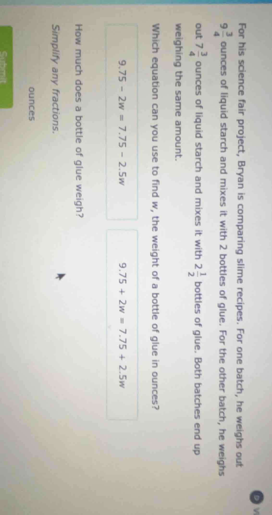 for his science fair project, bryan is comparing slime recipes. for one…
