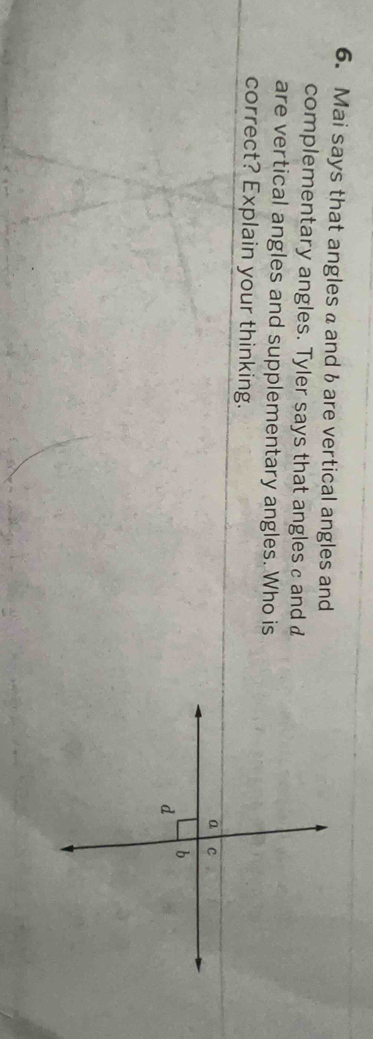 6. mai says that angles a and b are vertical angles and complementary a…