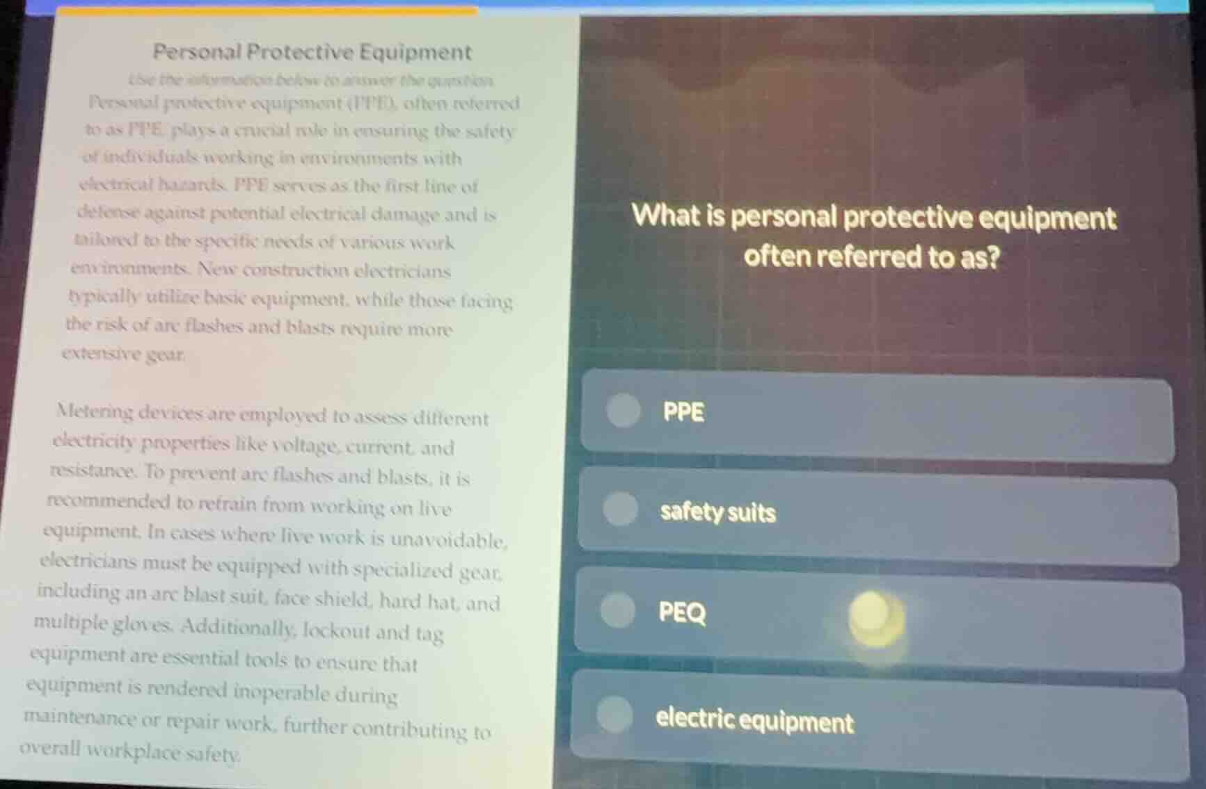 personal protective equipment use the information below to answer the q…