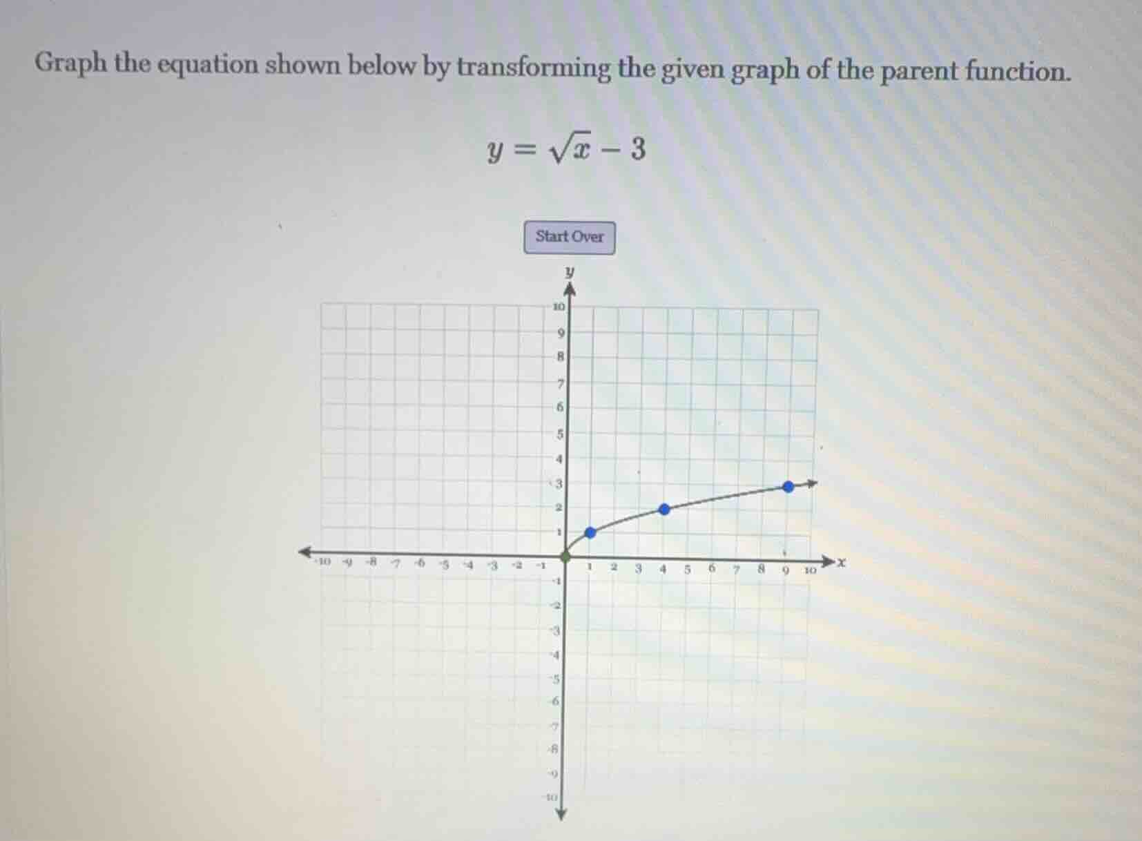 graph the equation shown below by transforming the given graph of the p…