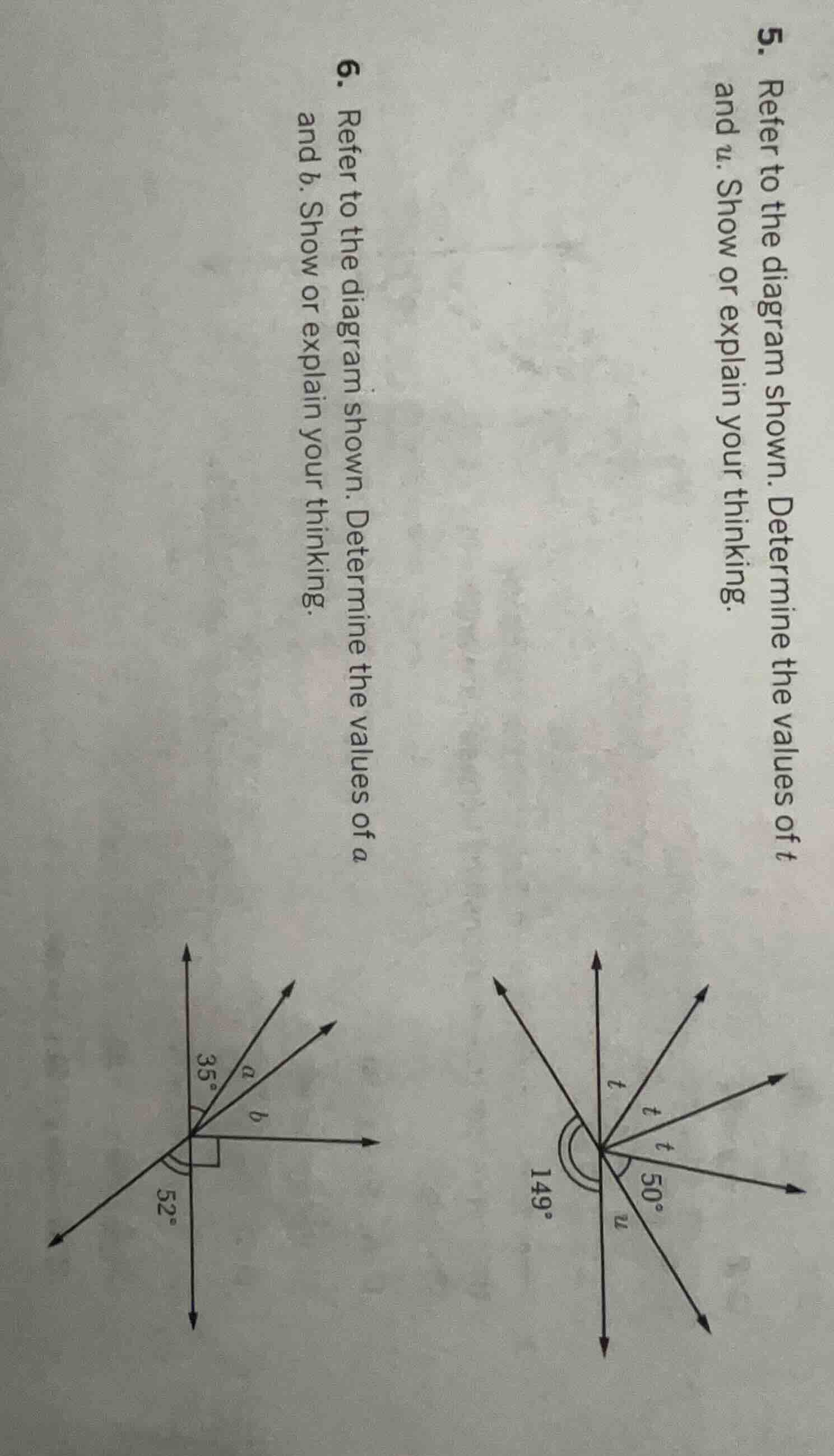 5. refer to the diagram shown. determine the values of t and u. show or…