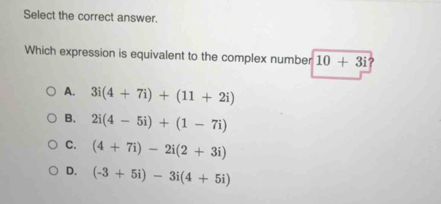 select the correct answer. which expression is equivalent to the comple…