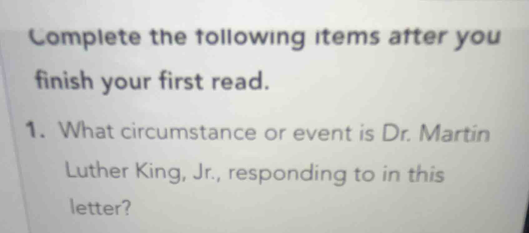 complete the following items after you finish your first read. 1. what …