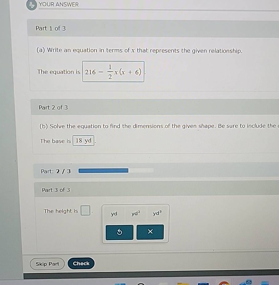 your answer part 1 of 3 (a) write an equation in terms of x that repres…
