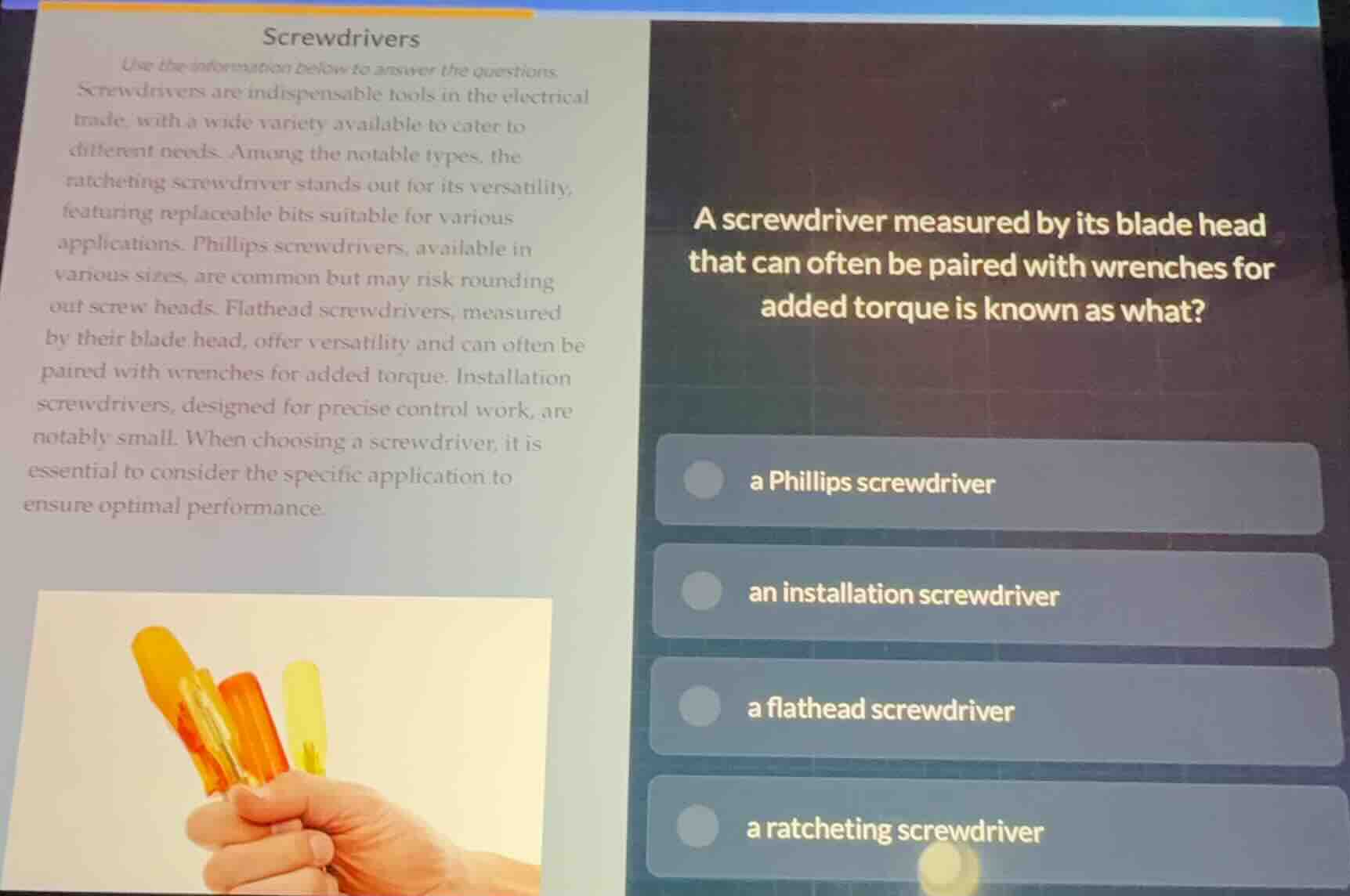 screwdrivers use the information below to answer the questions screwdri…