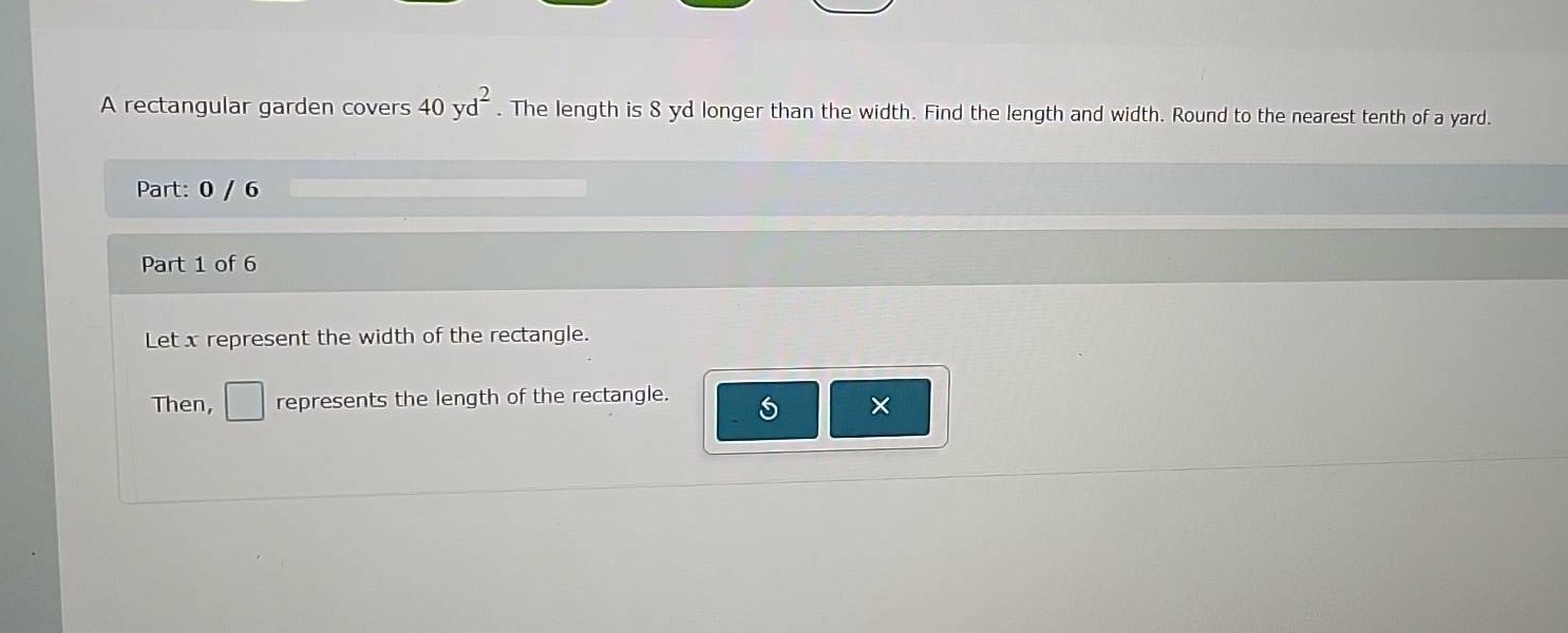 a rectangular garden covers 40 yd². the length is 8 yd longer than the …