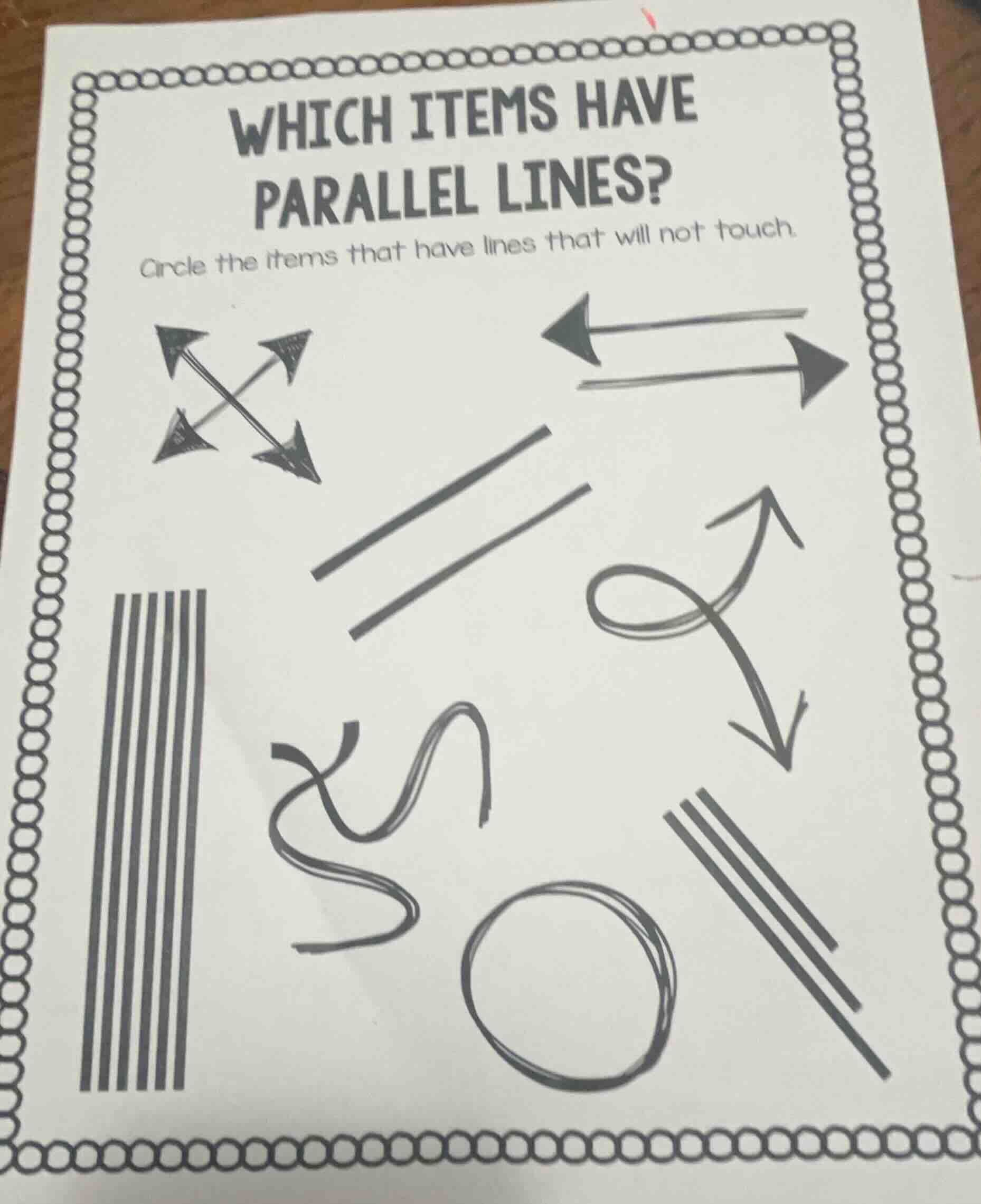 which items have parallel lines? circle the items that have lines that …
