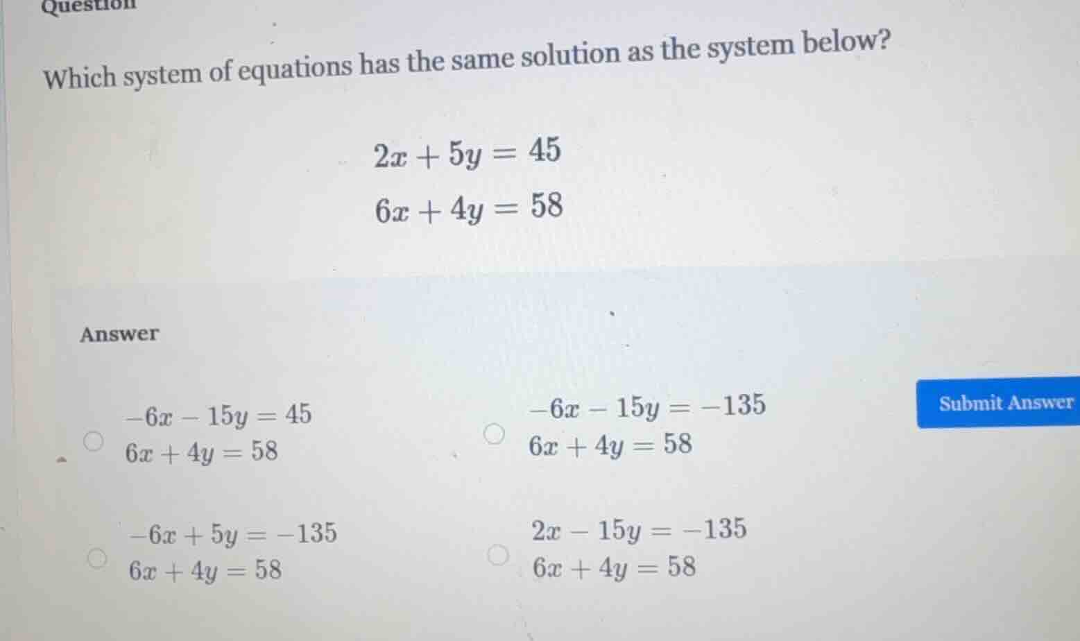 question which system of equations has the same solution as the system …