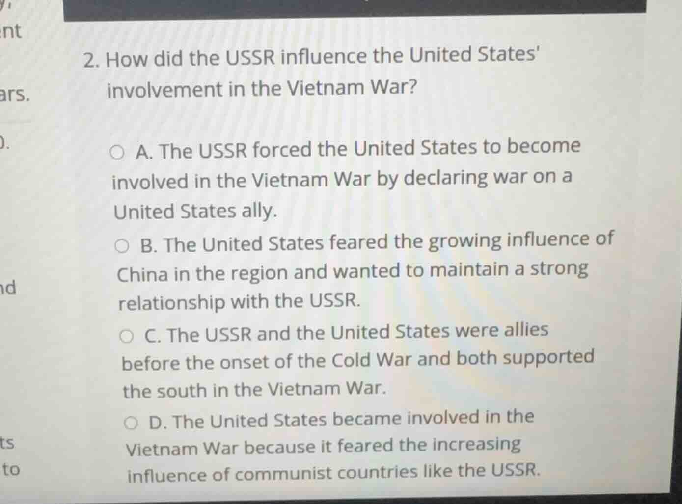 2. how did the ussr influence the united states involvement in the viet…