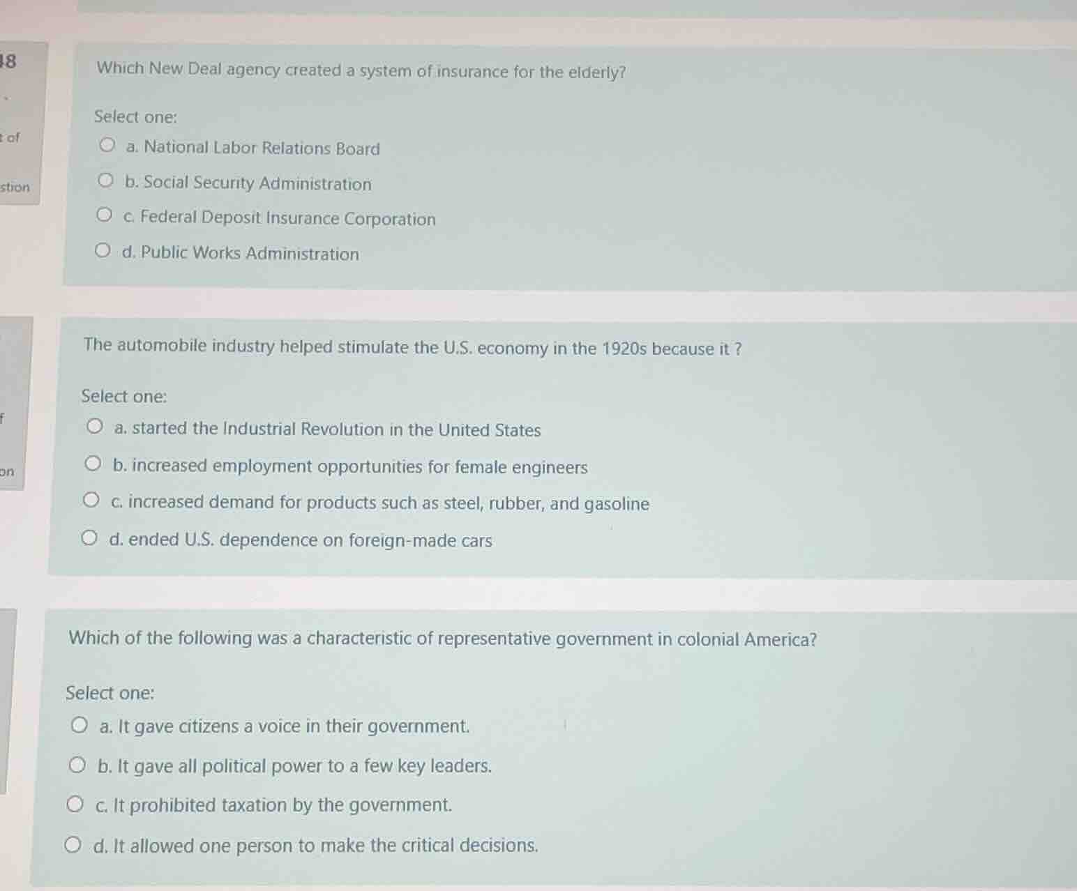 which new deal agency created a system of insurance for the elderly? se…