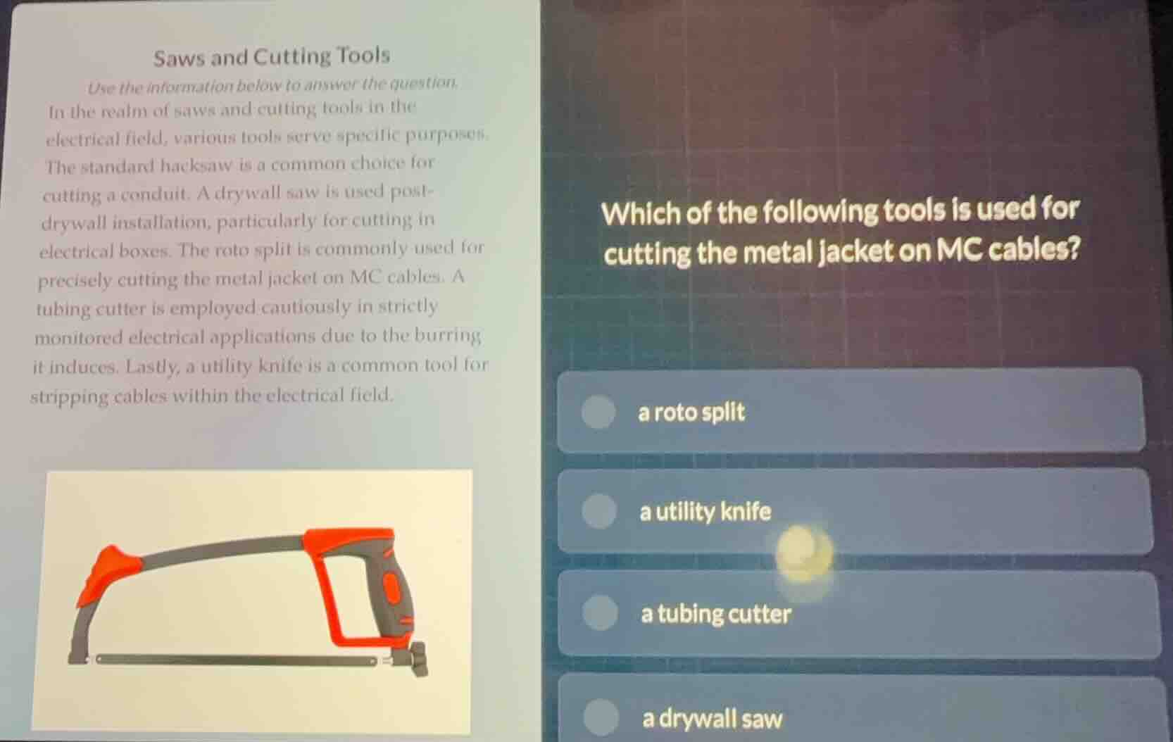 saws and cutting tools use the information below to answer the question…