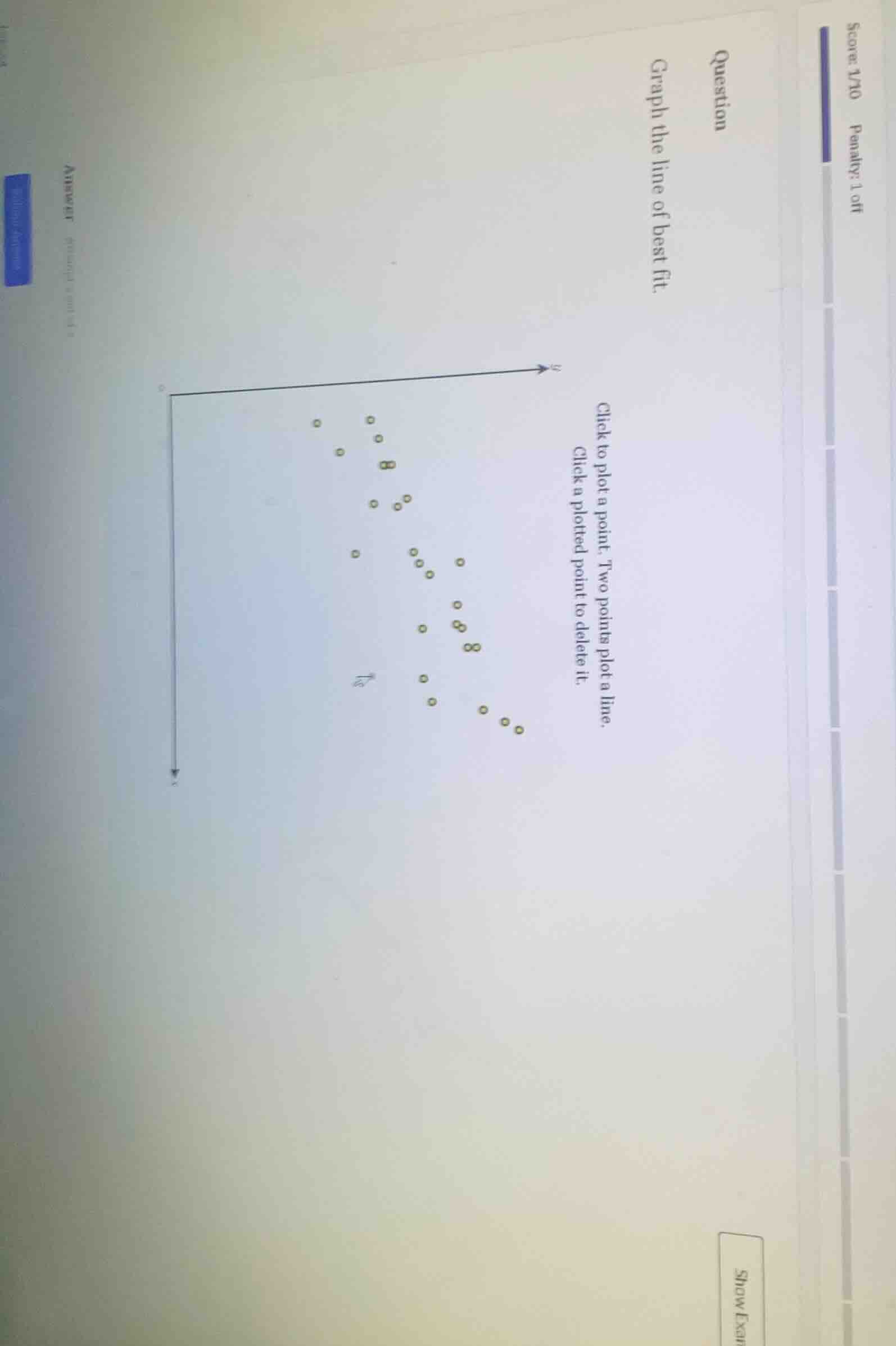question graph the line of best fit. click to plot a point. two points …
