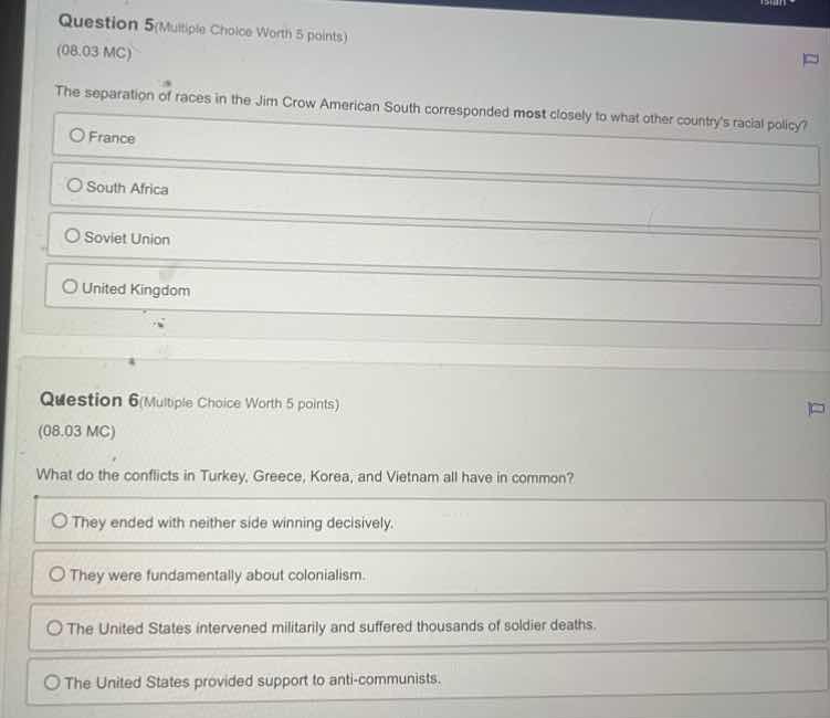 question 5 (multiple choice worth 5 points) (08.03 mc) the separation o…