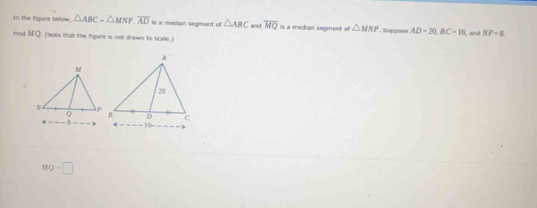 in the figure below, $\\triangle abc \\sim \\triangle mnp$. $\\overline…