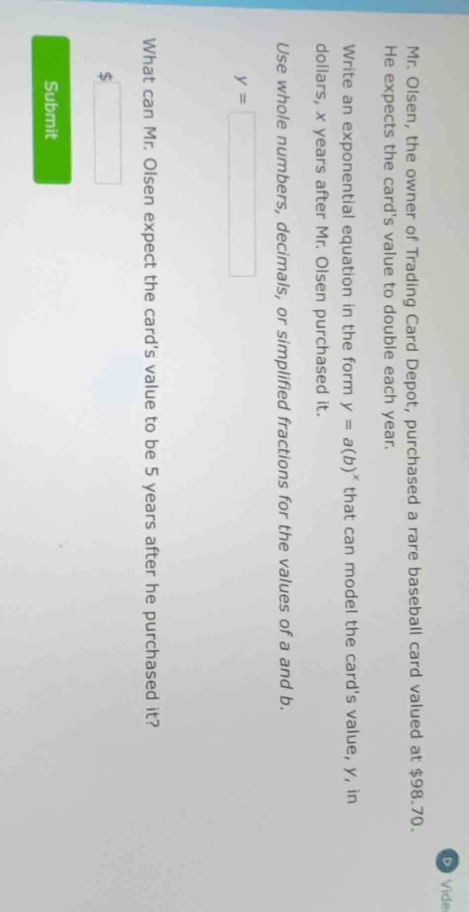 mr. olsen, the owner of trading card depot, purchased a rare baseball c…