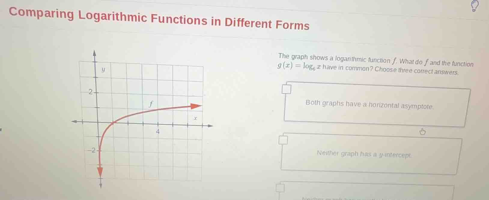 comparing logarithmic functions in different forms the graph shows a lo…