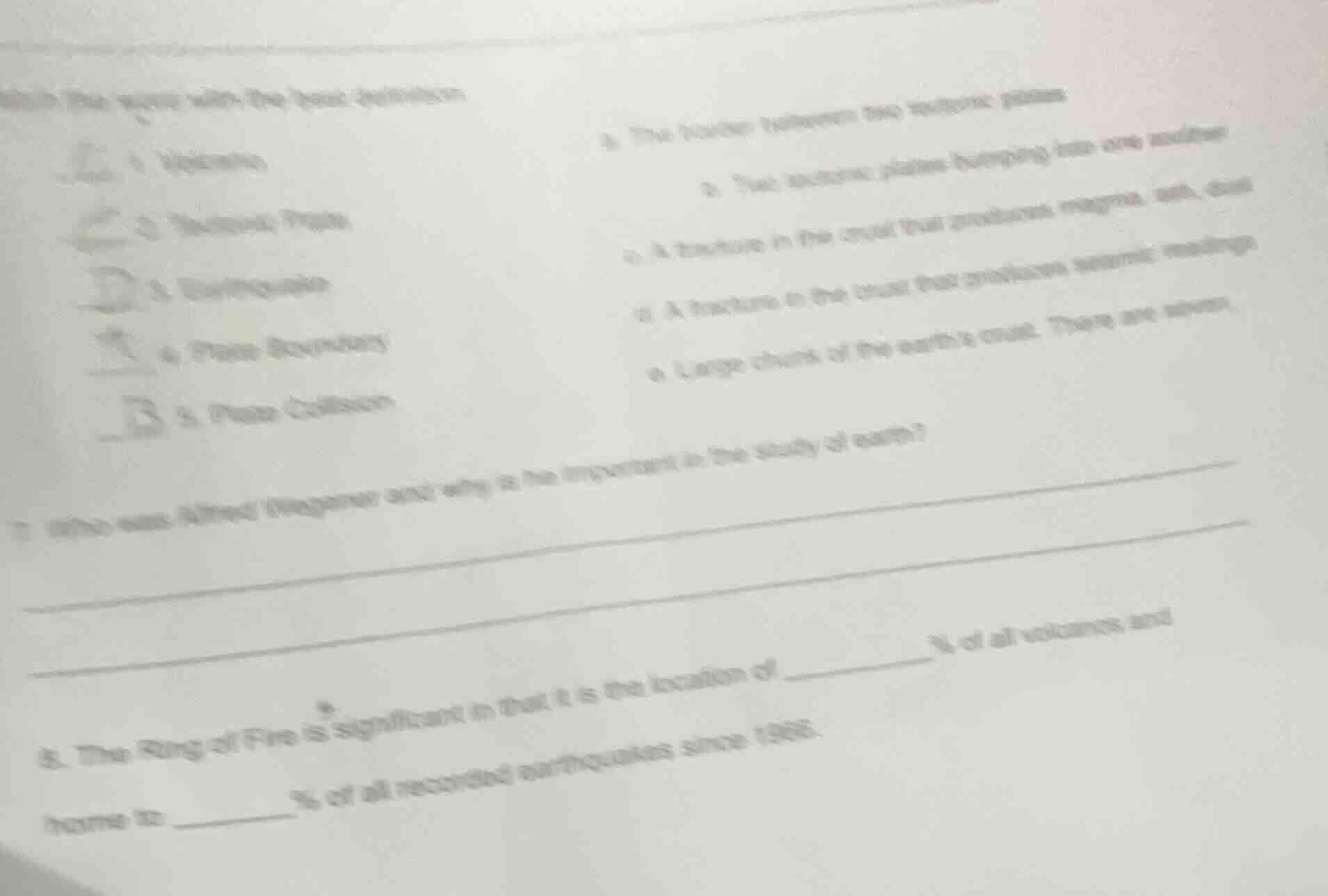 match the term with the basic definition. 1. volcano a. the border betw…