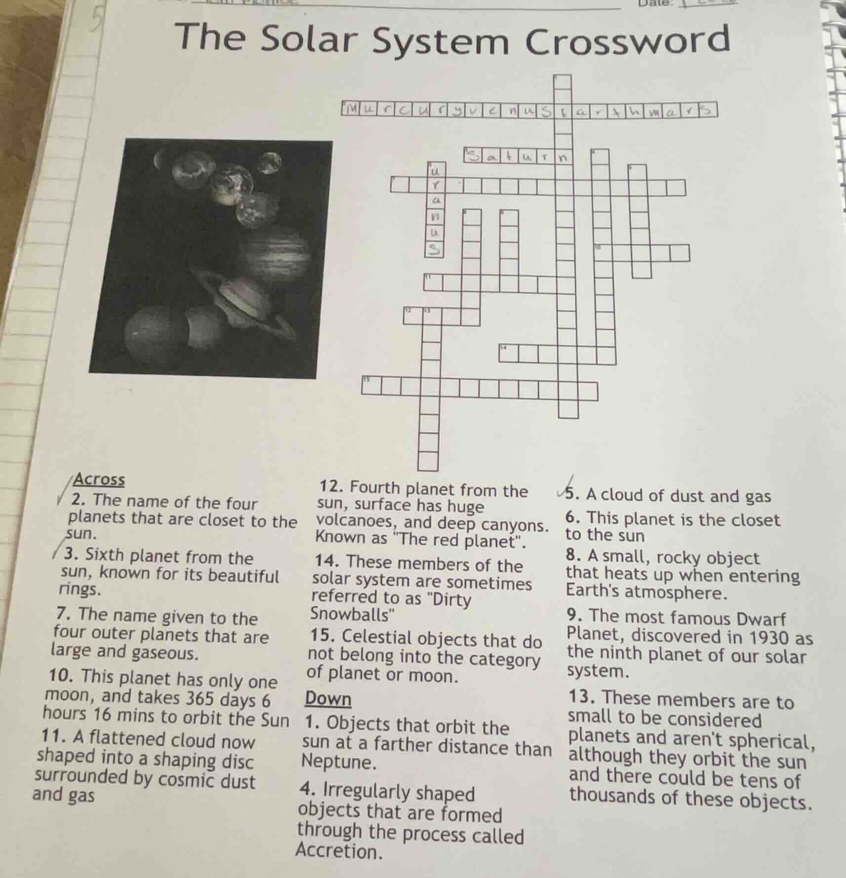 the solar system crossword across 2. the name of the four planets that …